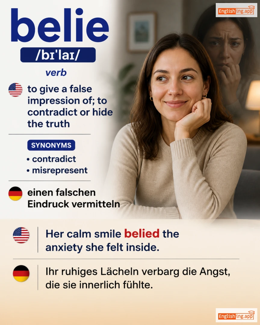 Belie: English vocabulary meaning and example