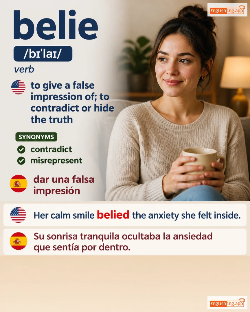 Belie: English vocabulary meaning and example