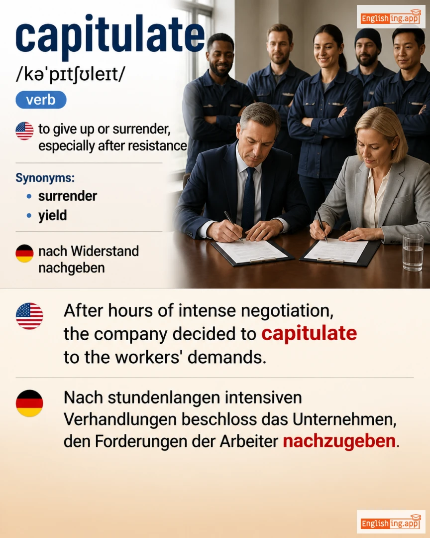 Capitulate: English vocabulary meaning and example