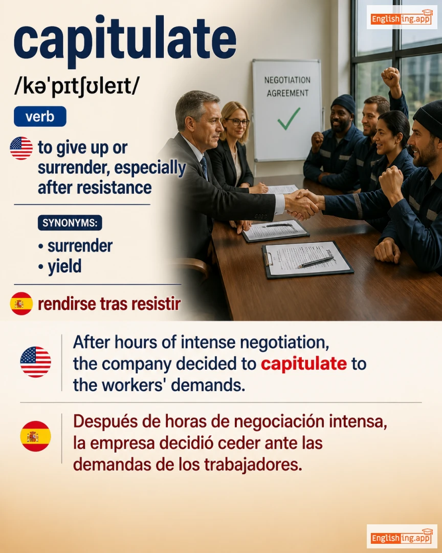 Capitulate: English vocabulary meaning and example