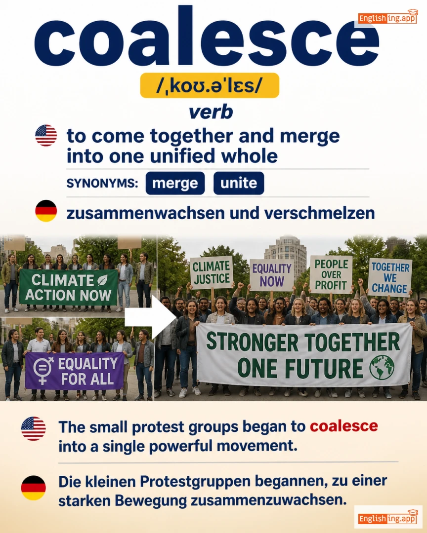 Coalesce: English vocabulary meaning and example