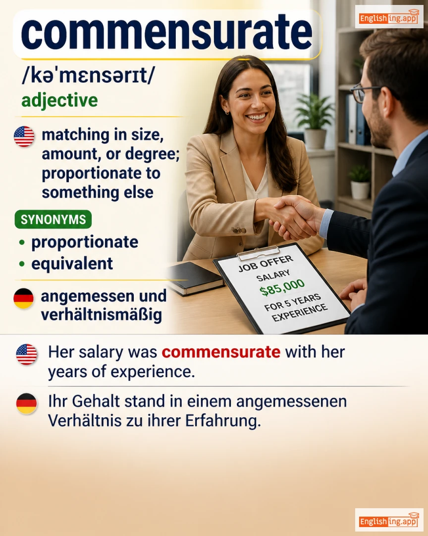 Commensurate: English vocabulary meaning and example