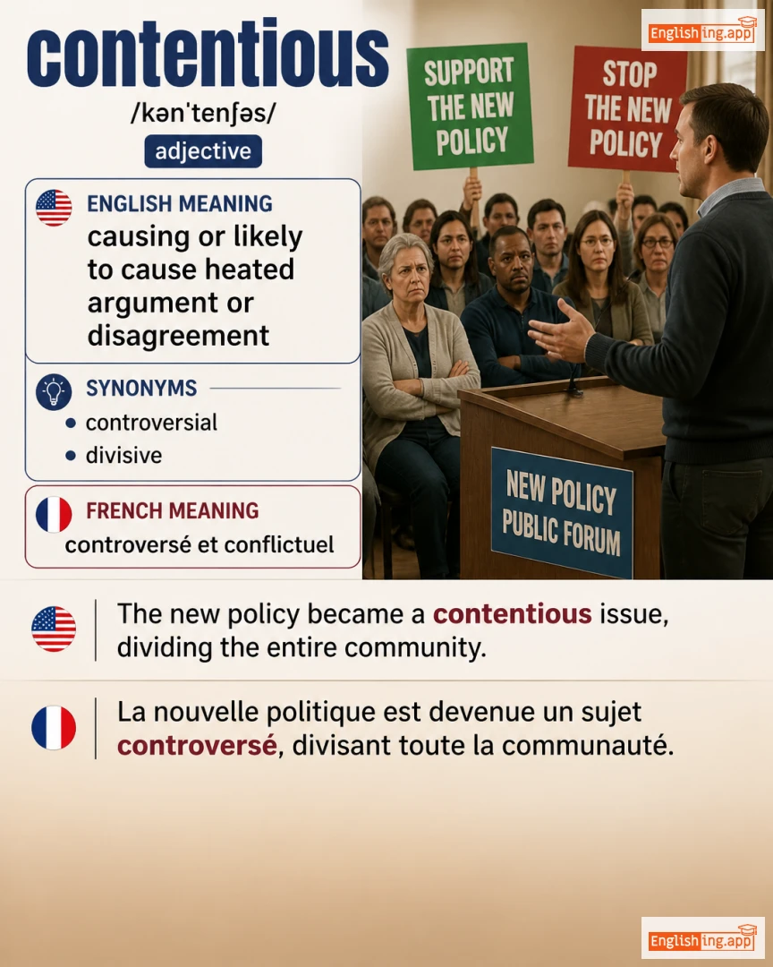 Contentious: English vocabulary meaning and example