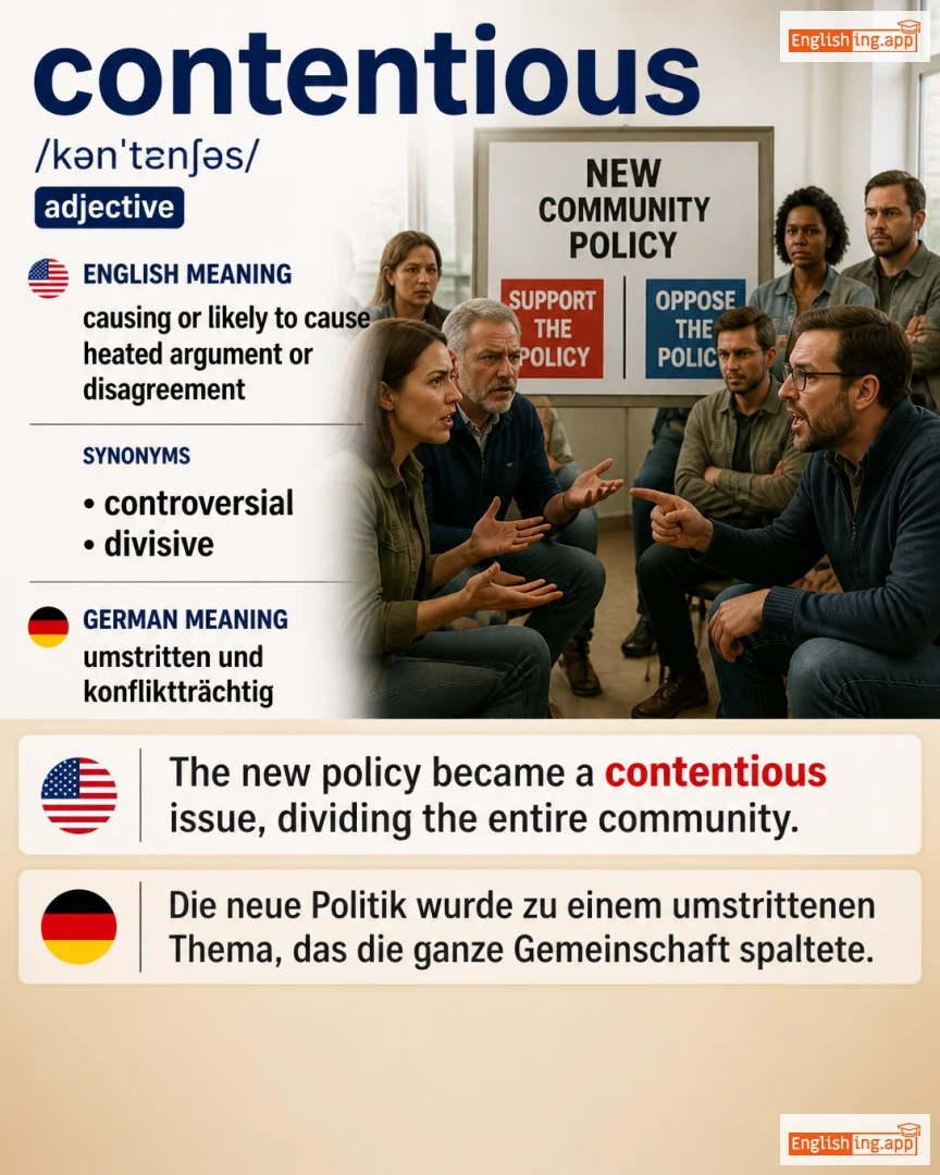 Contentious: English vocabulary meaning and example