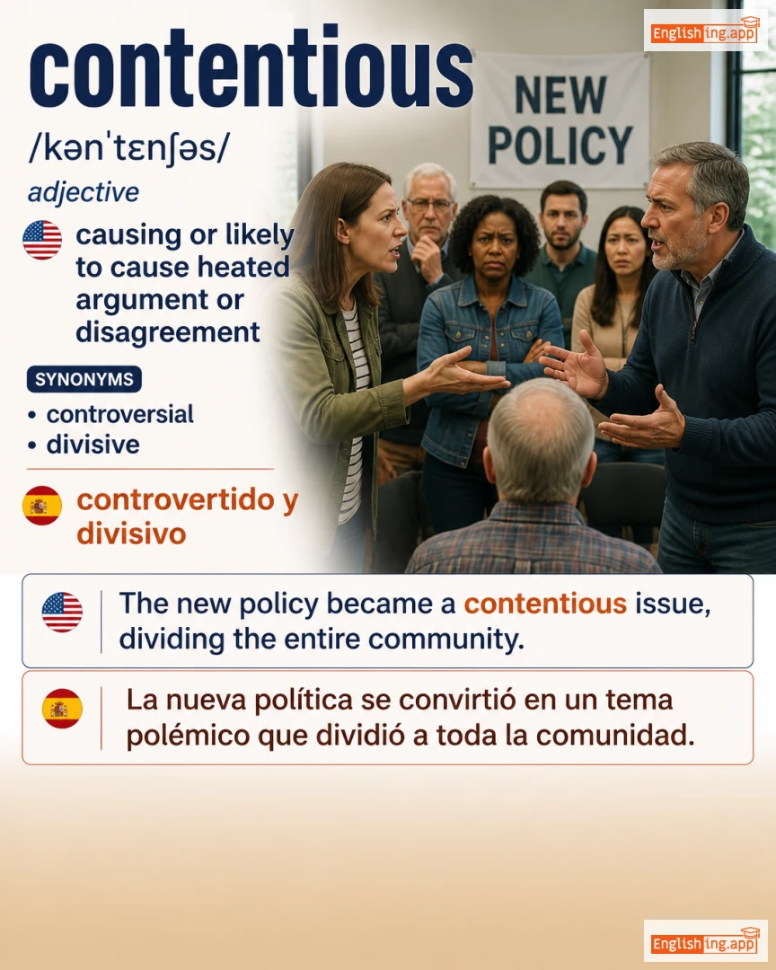Contentious: English vocabulary meaning and example