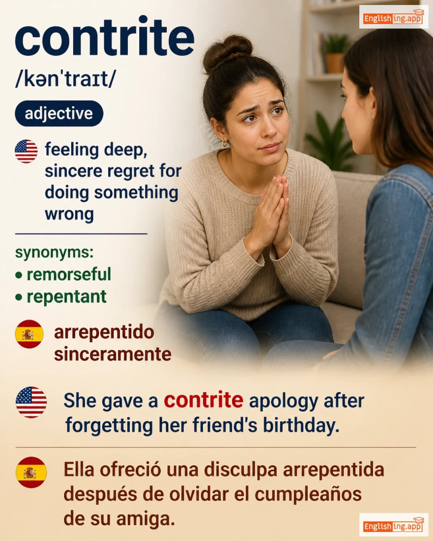 Contrite: English vocabulary meaning and example