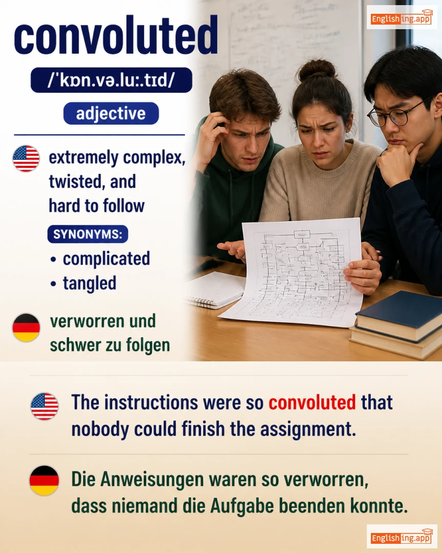 Convoluted: English vocabulary meaning and example