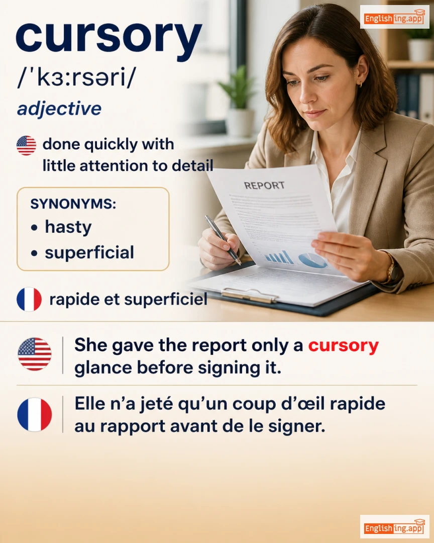 Cursory: English vocabulary meaning and example