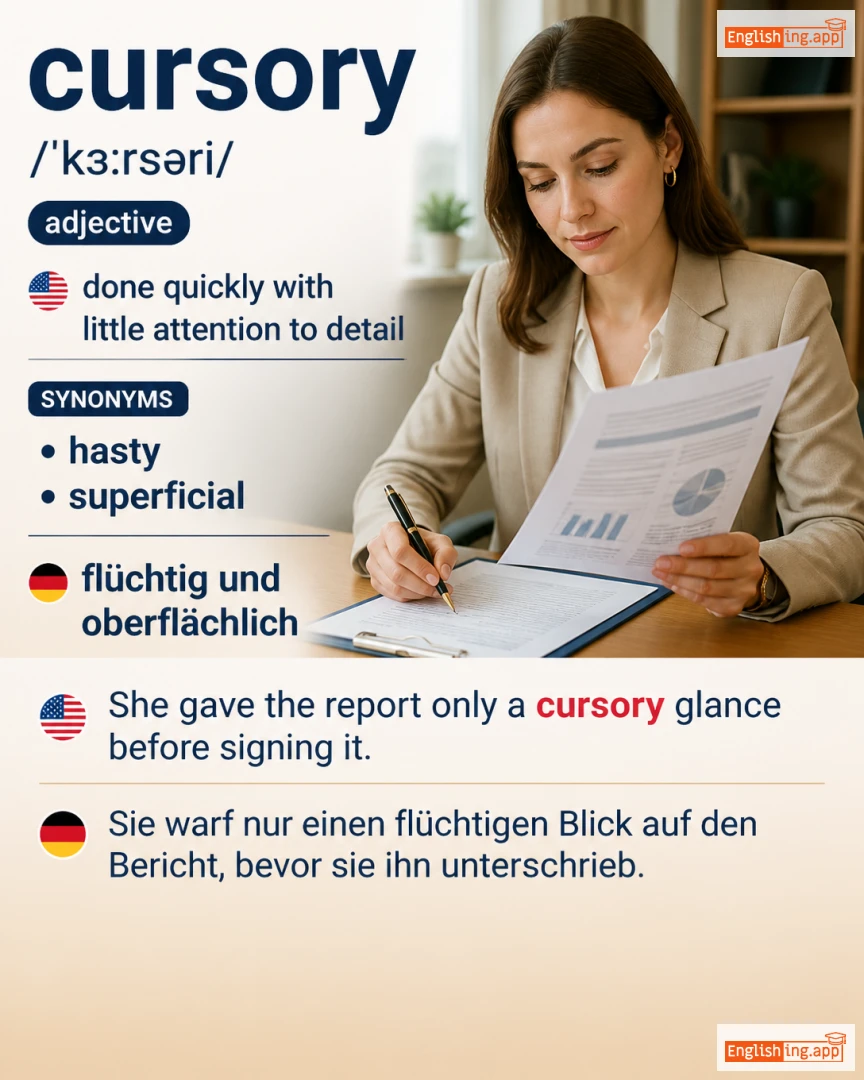 Cursory: English vocabulary meaning and example