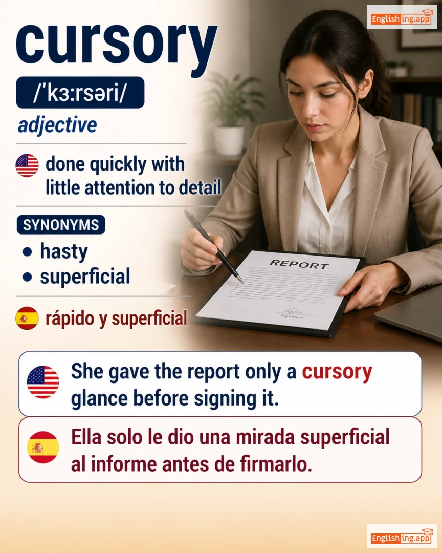 Cursory: English vocabulary meaning and example