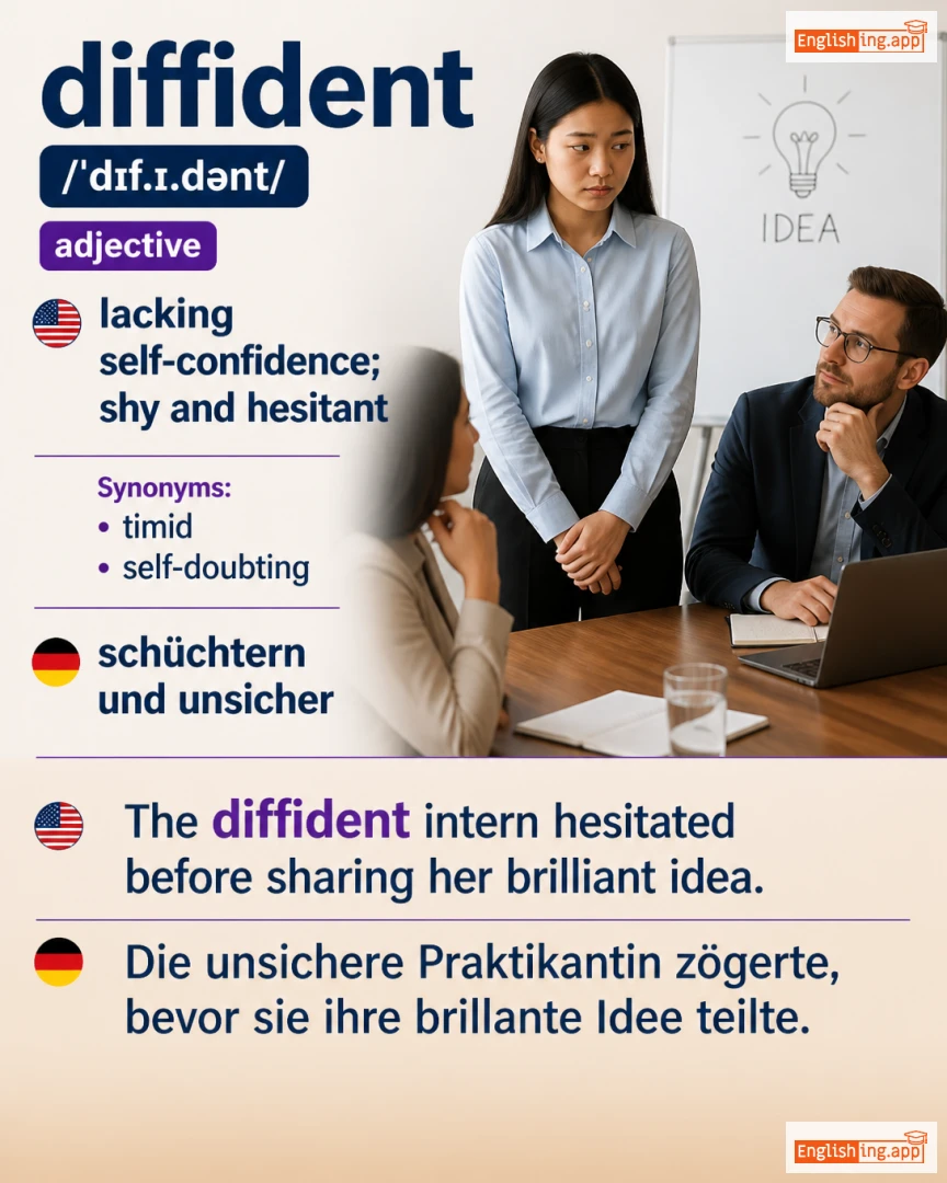 Diffident: English vocabulary meaning and example