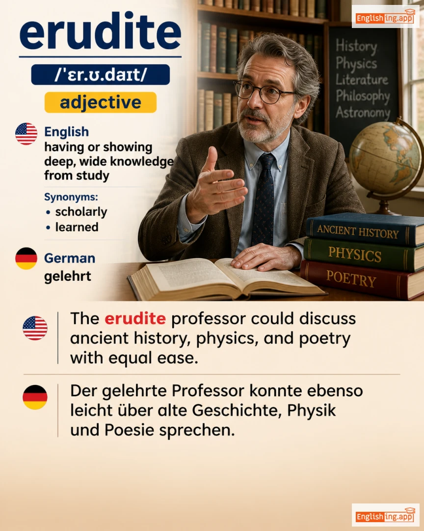 Erudite: English vocabulary meaning and example