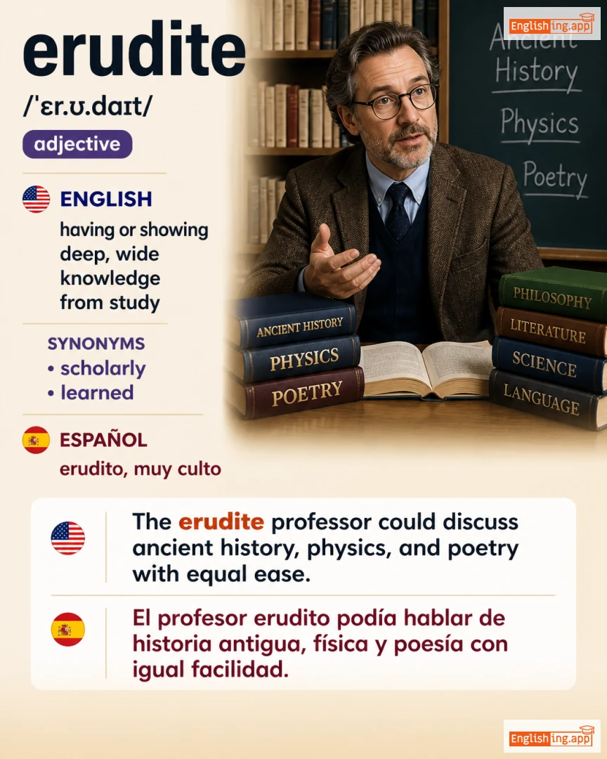 Erudite: English vocabulary meaning and example