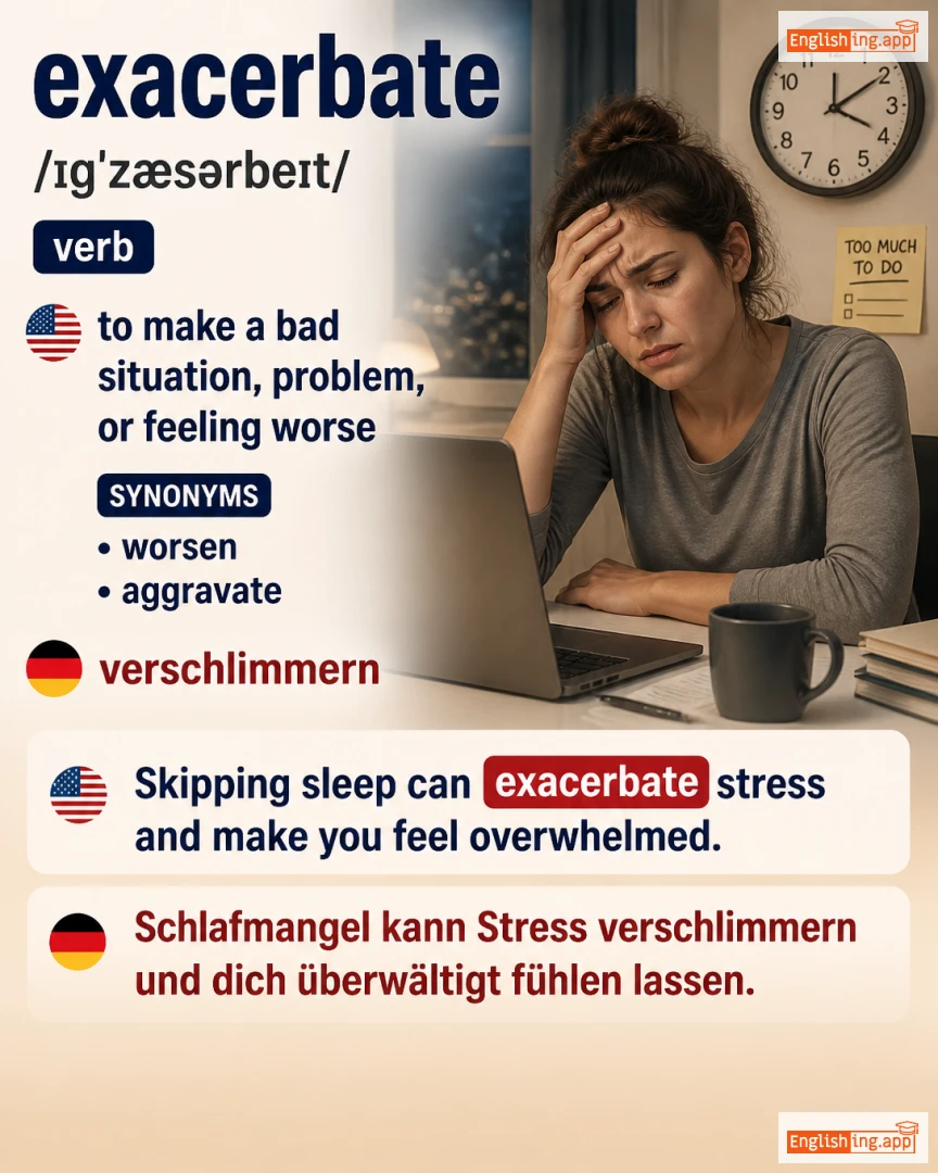 Exacerbate: English vocabulary meaning and example