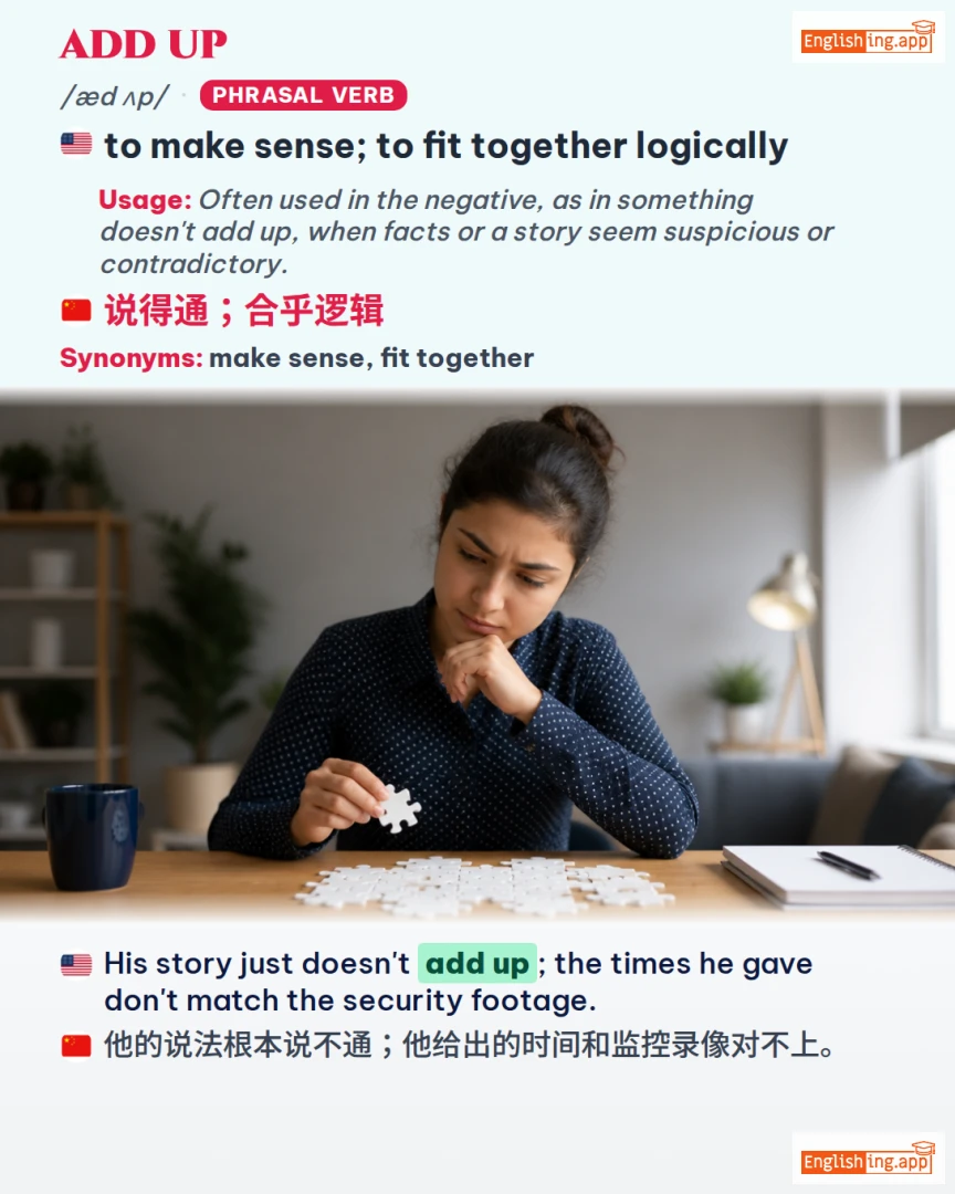 Add Up: English expression meaning and example