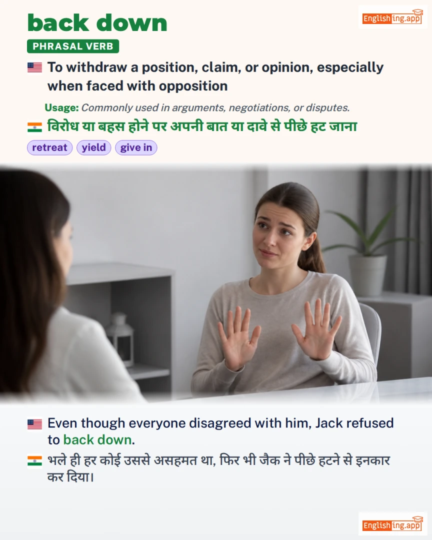 Back Down: English expression meaning and example