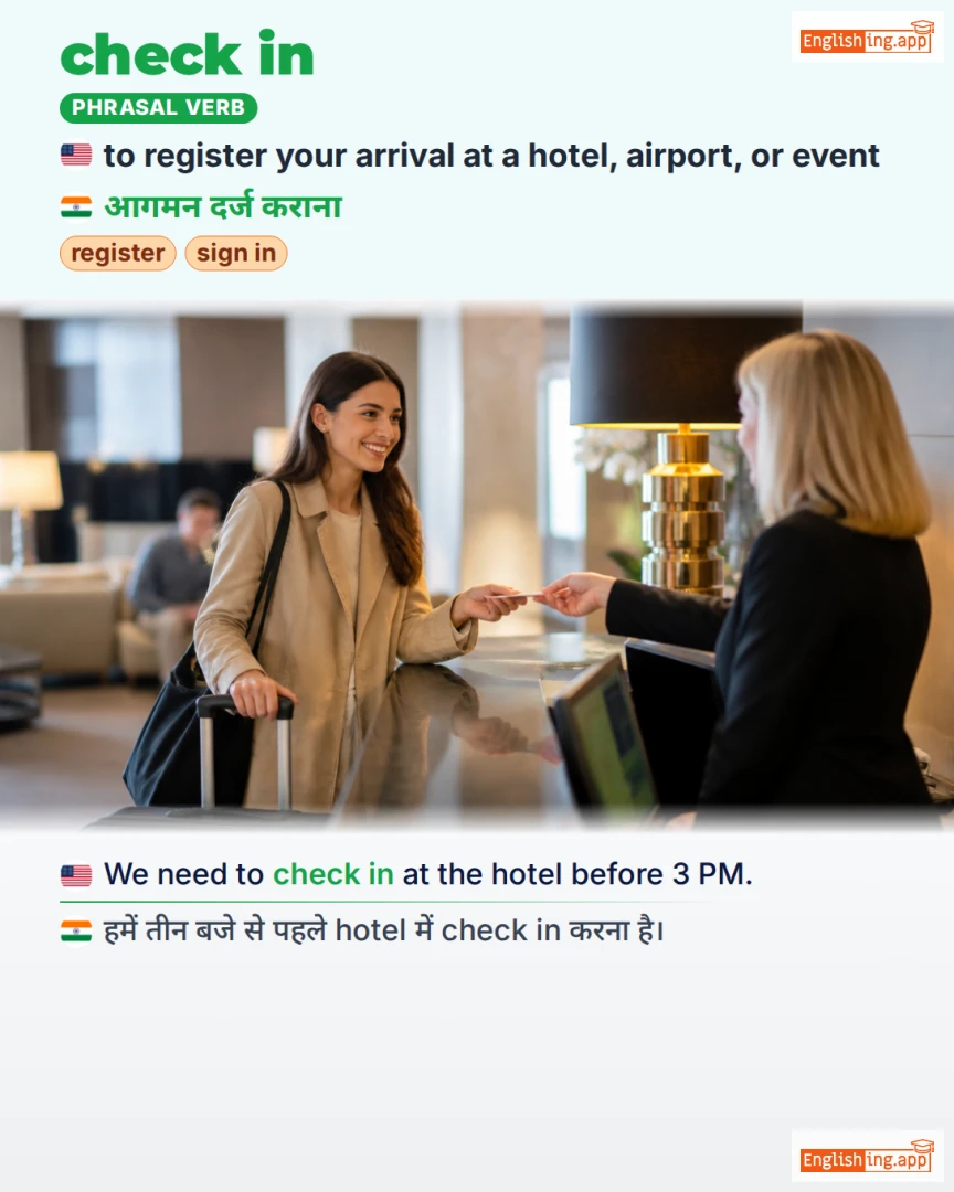 Check In: English expression meaning and example