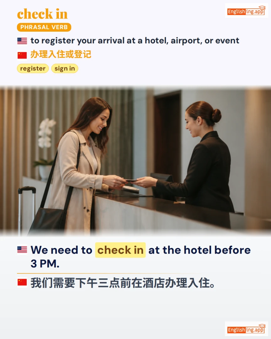 Check In: English expression meaning and example
