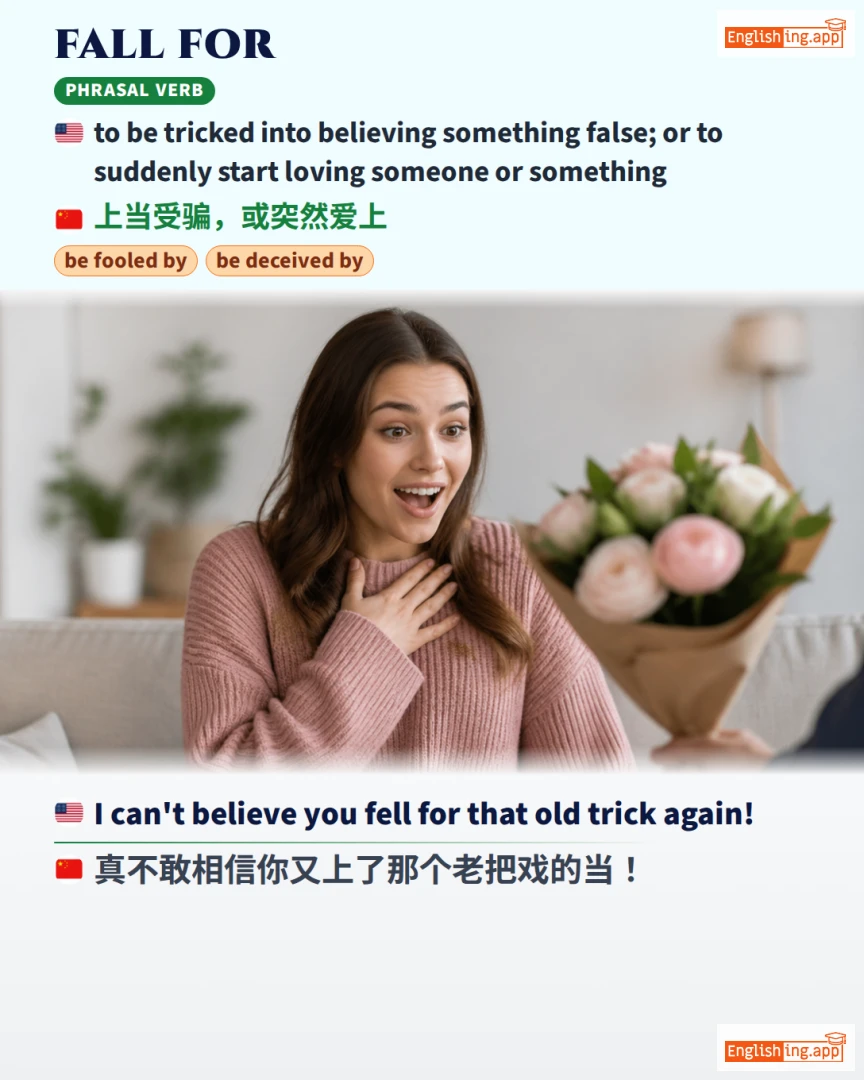 Fall For: English expression meaning and example