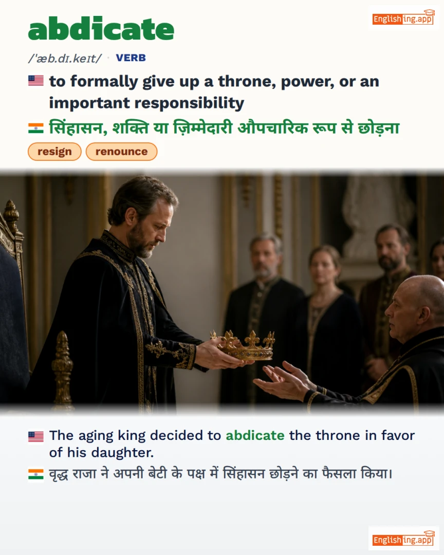 Abdicate: English vocabulary meaning and example