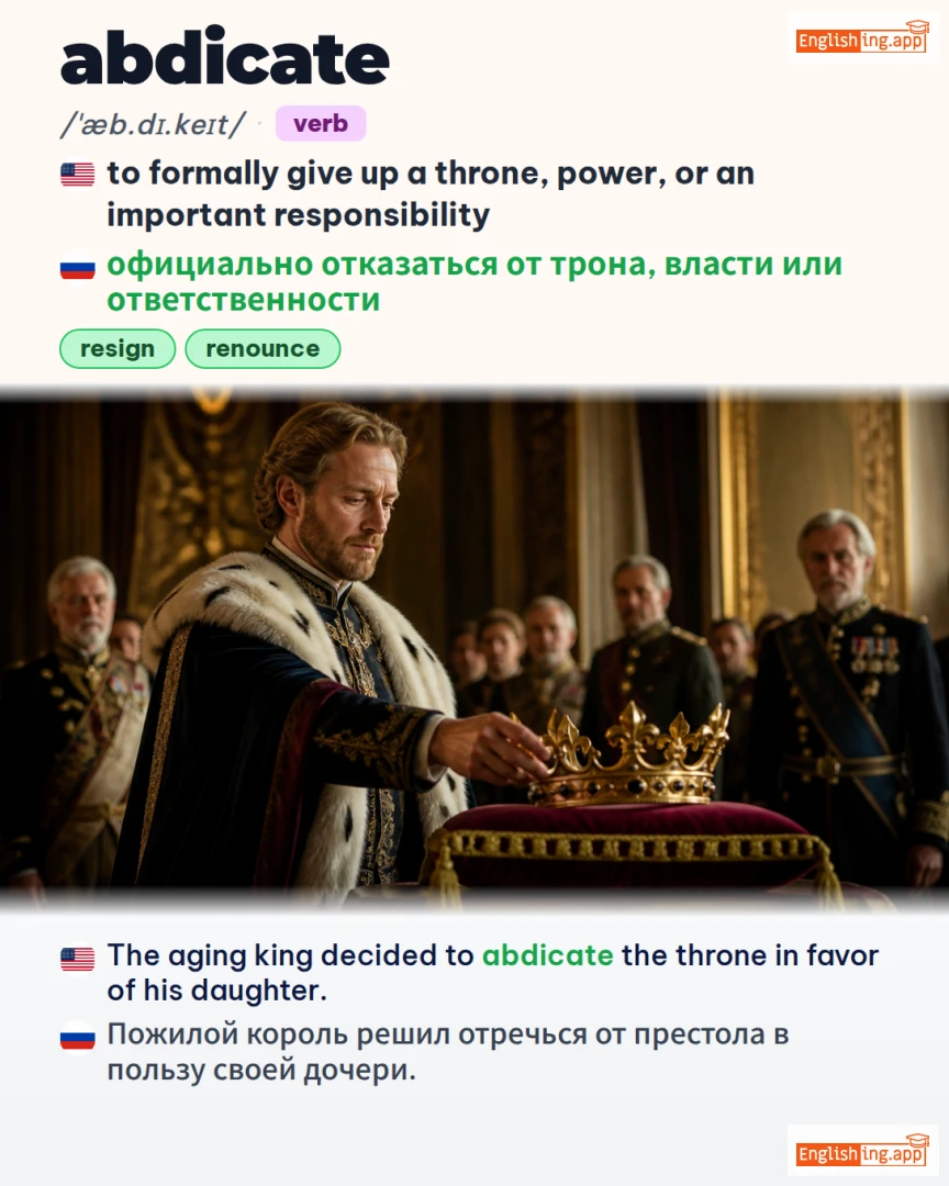Abdicate: English vocabulary meaning and example