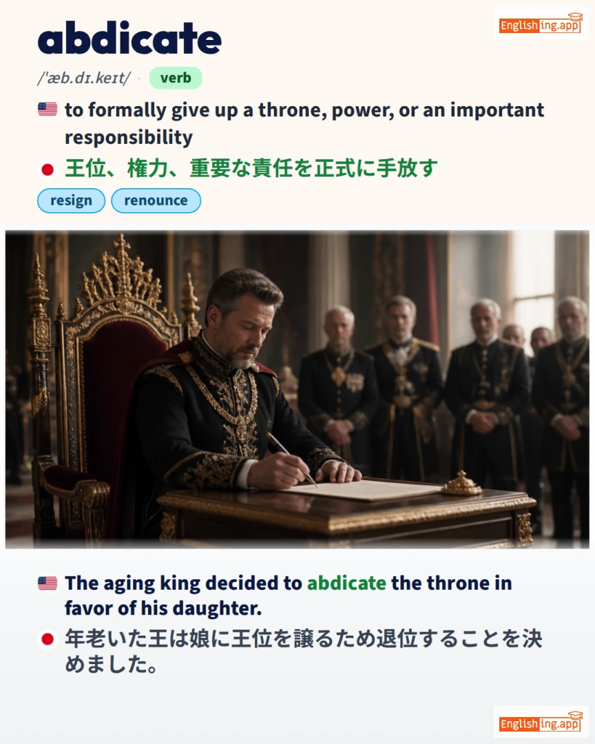 Abdicate: English vocabulary meaning and example
