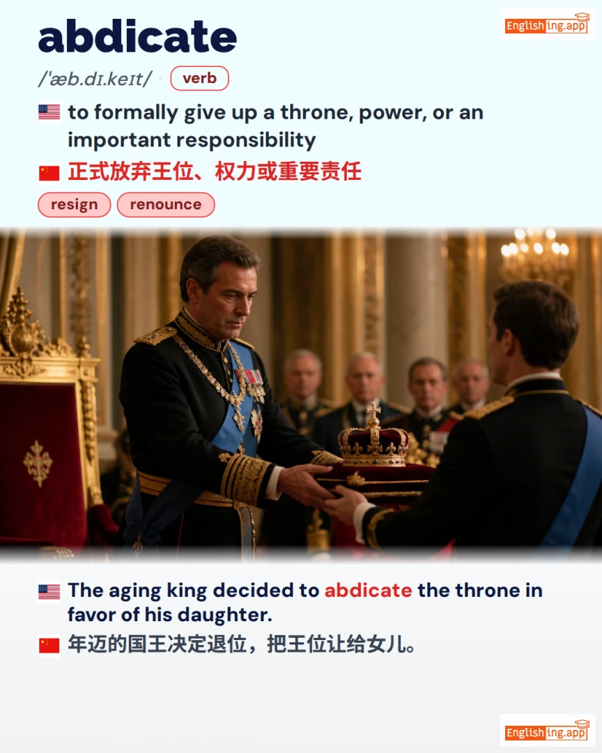 Abdicate: English vocabulary meaning and example