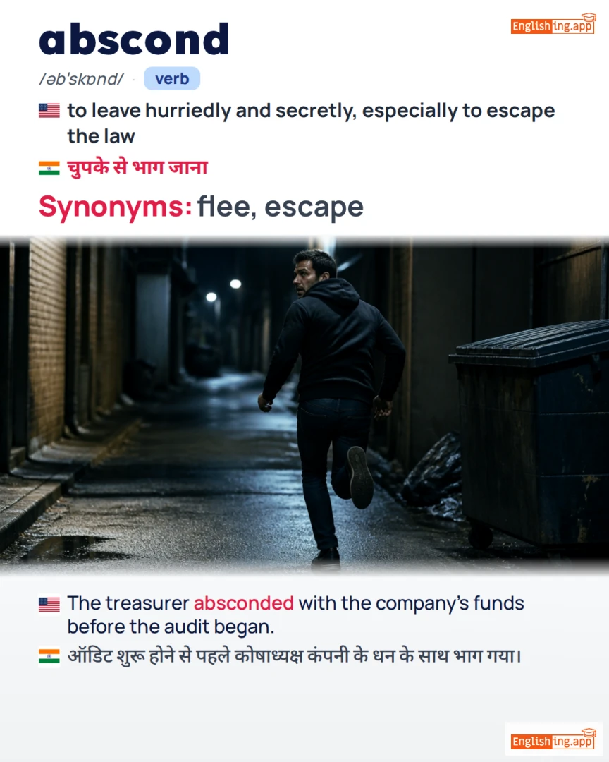 Abscond: English vocabulary meaning and example