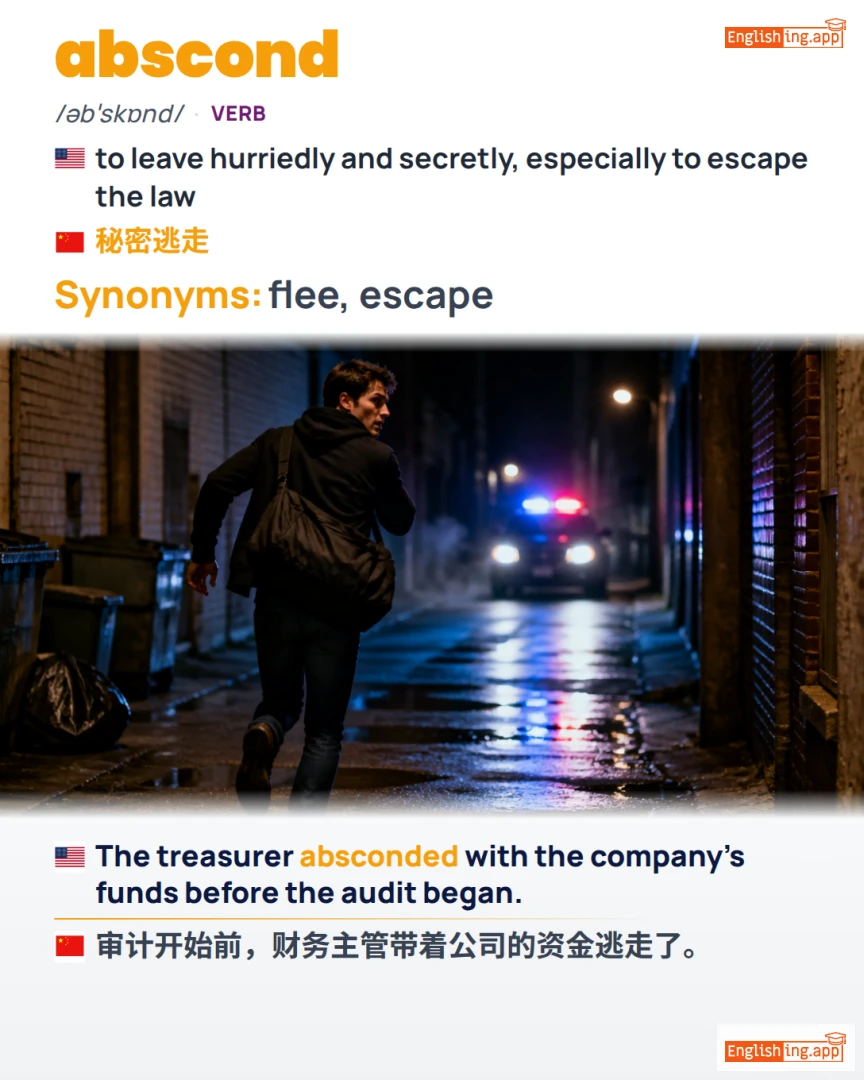 Abscond: English vocabulary meaning and example