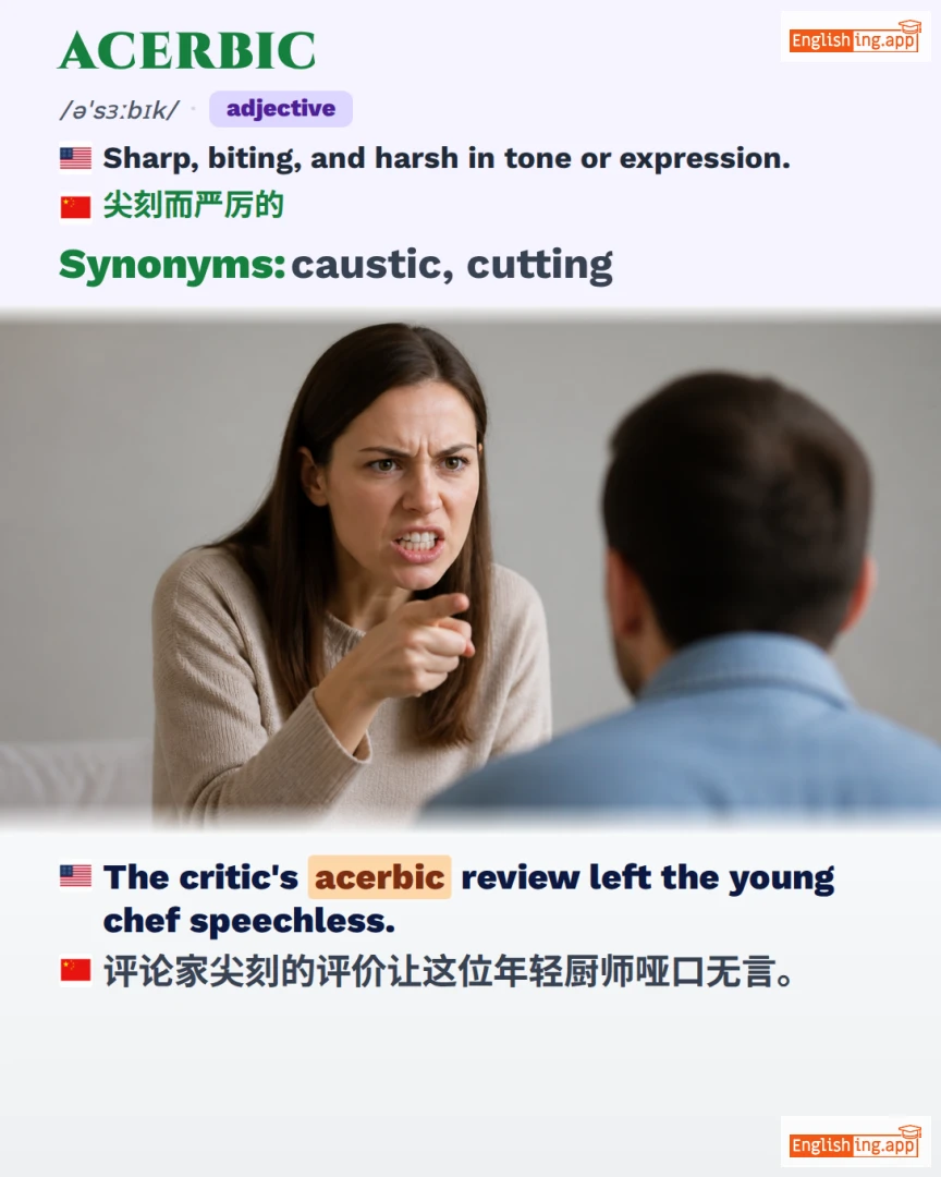 Acerbic: English vocabulary meaning and example