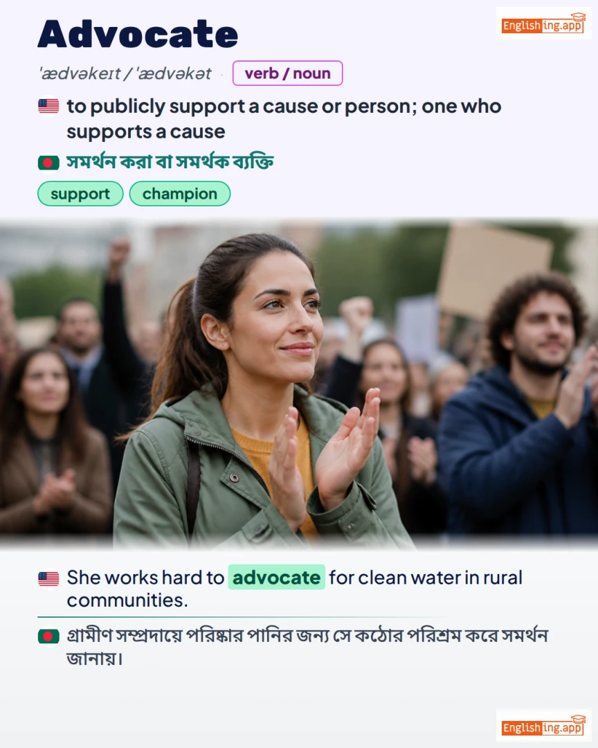 Advocate: English vocabulary meaning and example