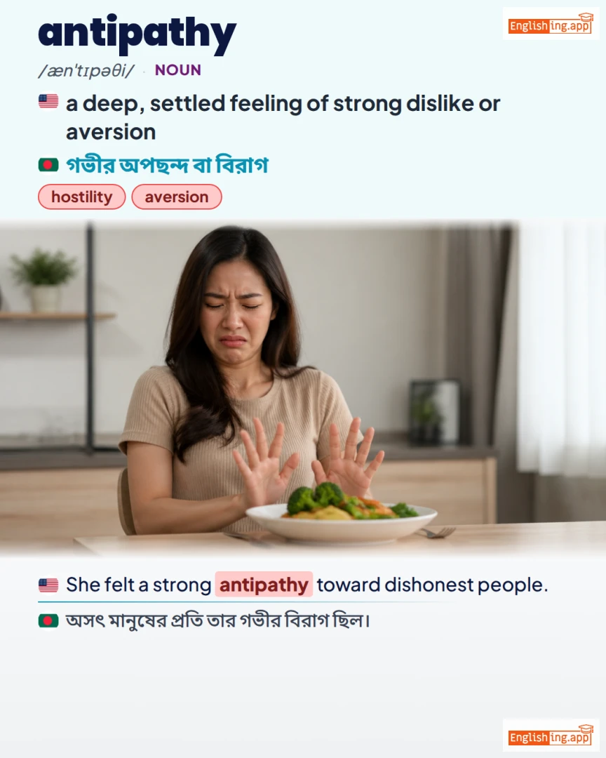 Antipathy: English vocabulary meaning and example