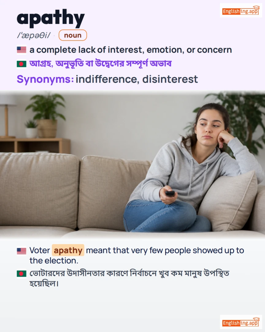 Apathy: English vocabulary meaning and example