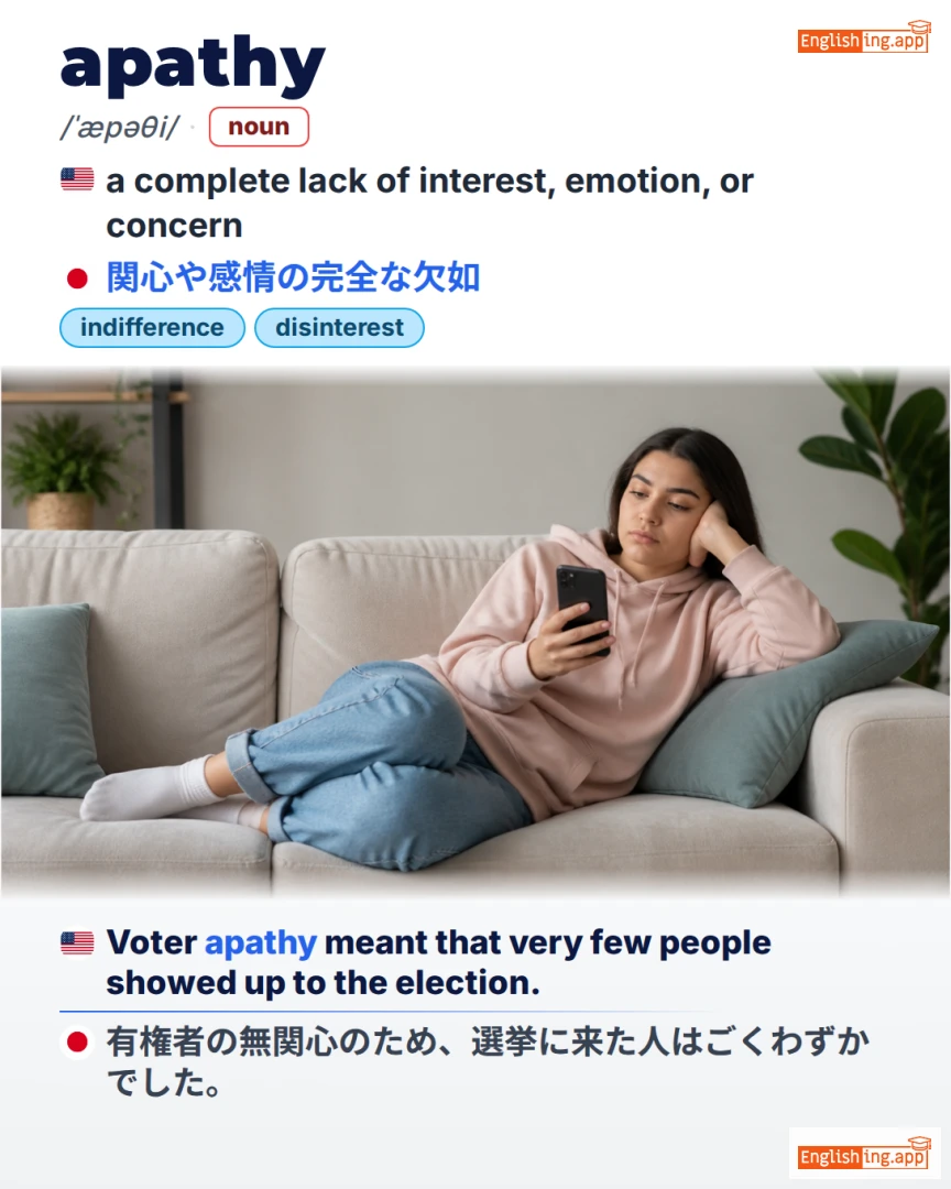 Apathy: English vocabulary meaning and example