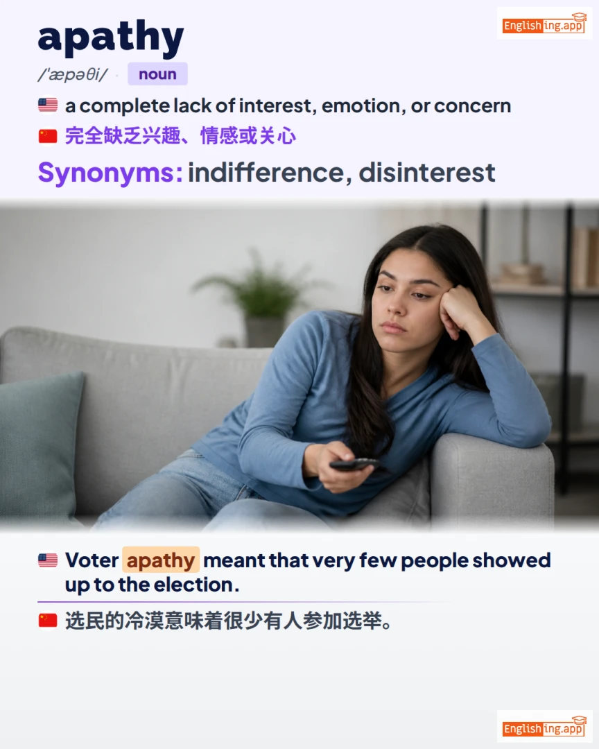 Apathy: English vocabulary meaning and example