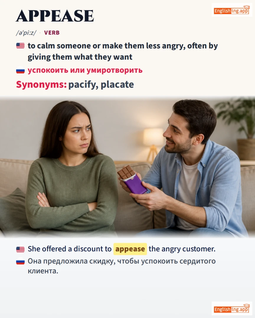 Appease: English vocabulary meaning and example