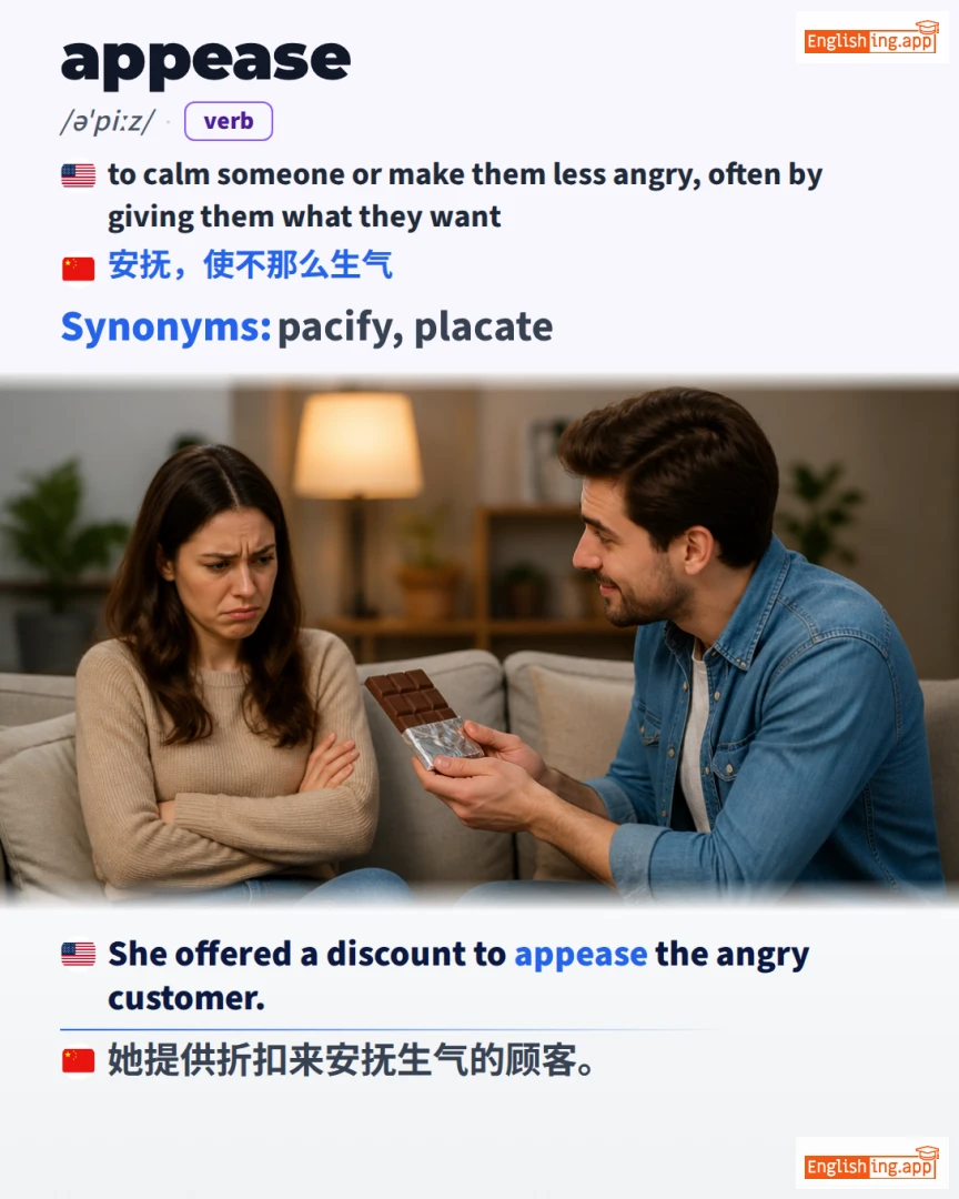 Appease: English vocabulary meaning and example