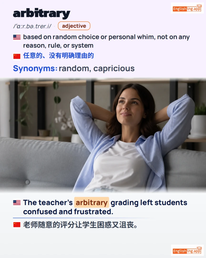 Arbitrary: English vocabulary meaning and example