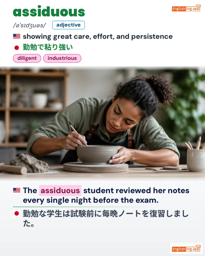 Assiduous: English vocabulary meaning and example