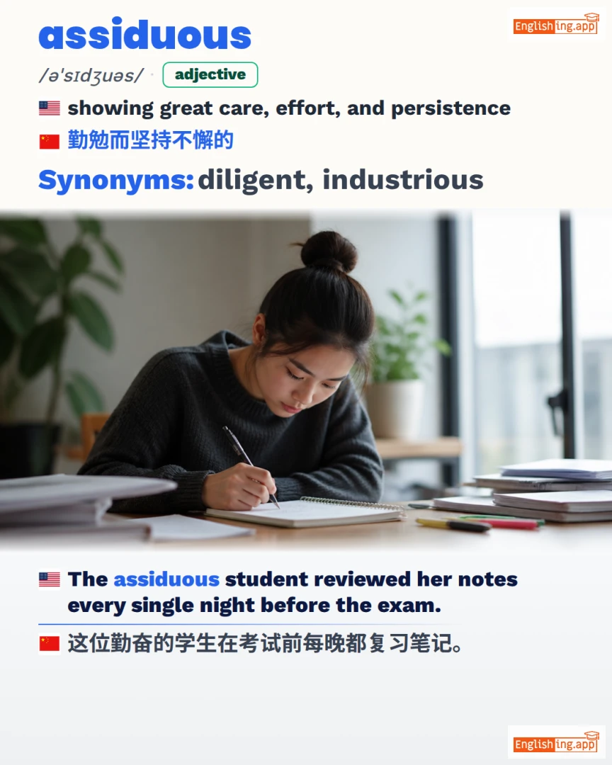 Assiduous: English vocabulary meaning and example