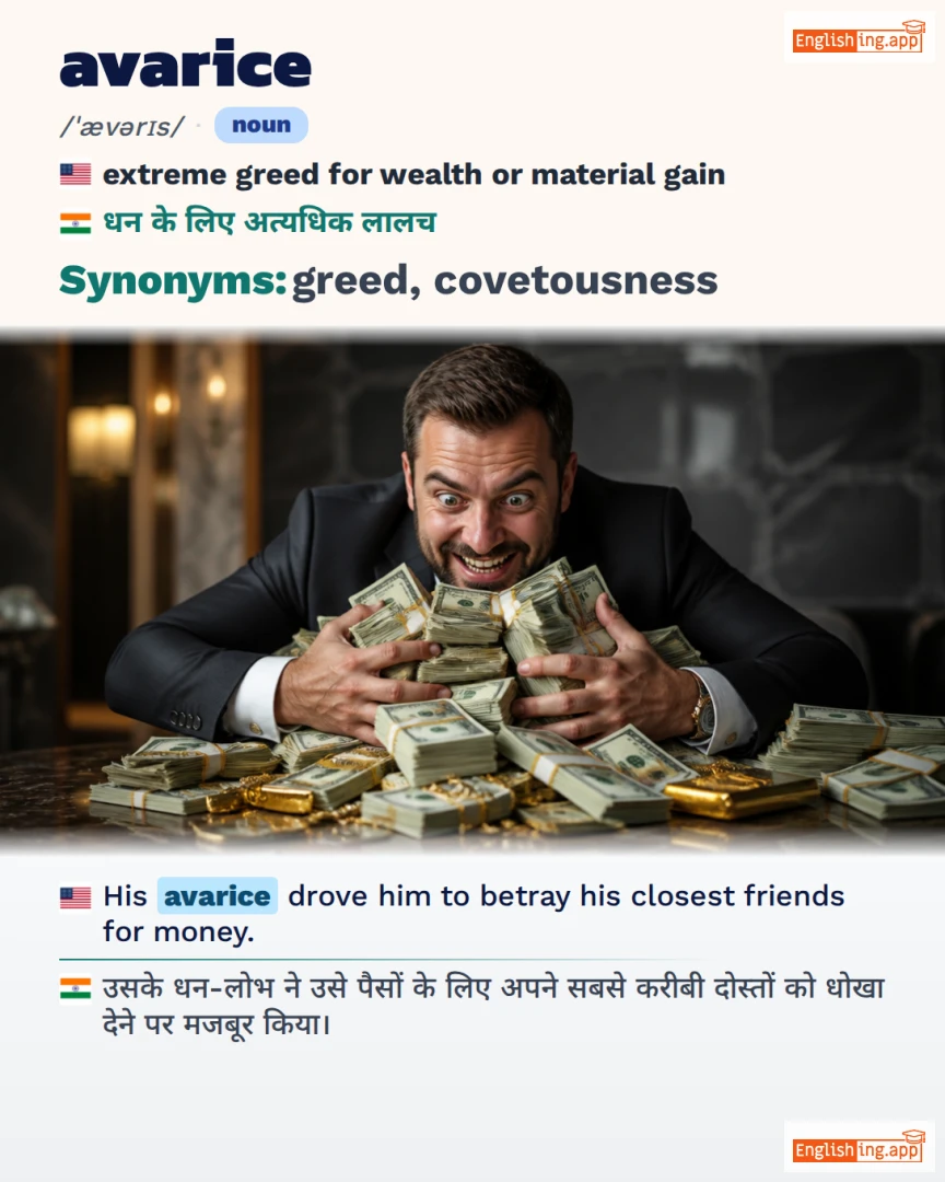 Avarice: English vocabulary meaning and example