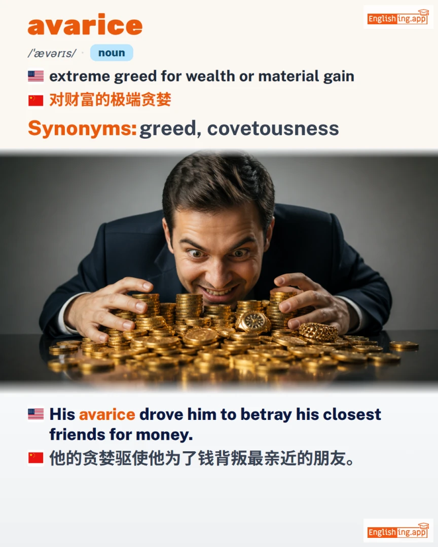 Avarice: English vocabulary meaning and example