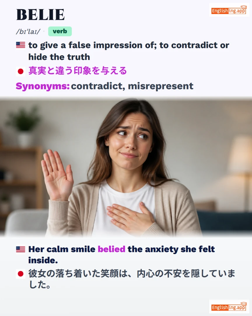 Belie: English vocabulary meaning and example