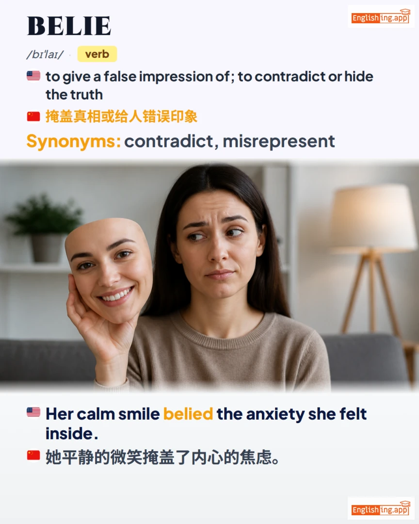 Belie: English vocabulary meaning and example