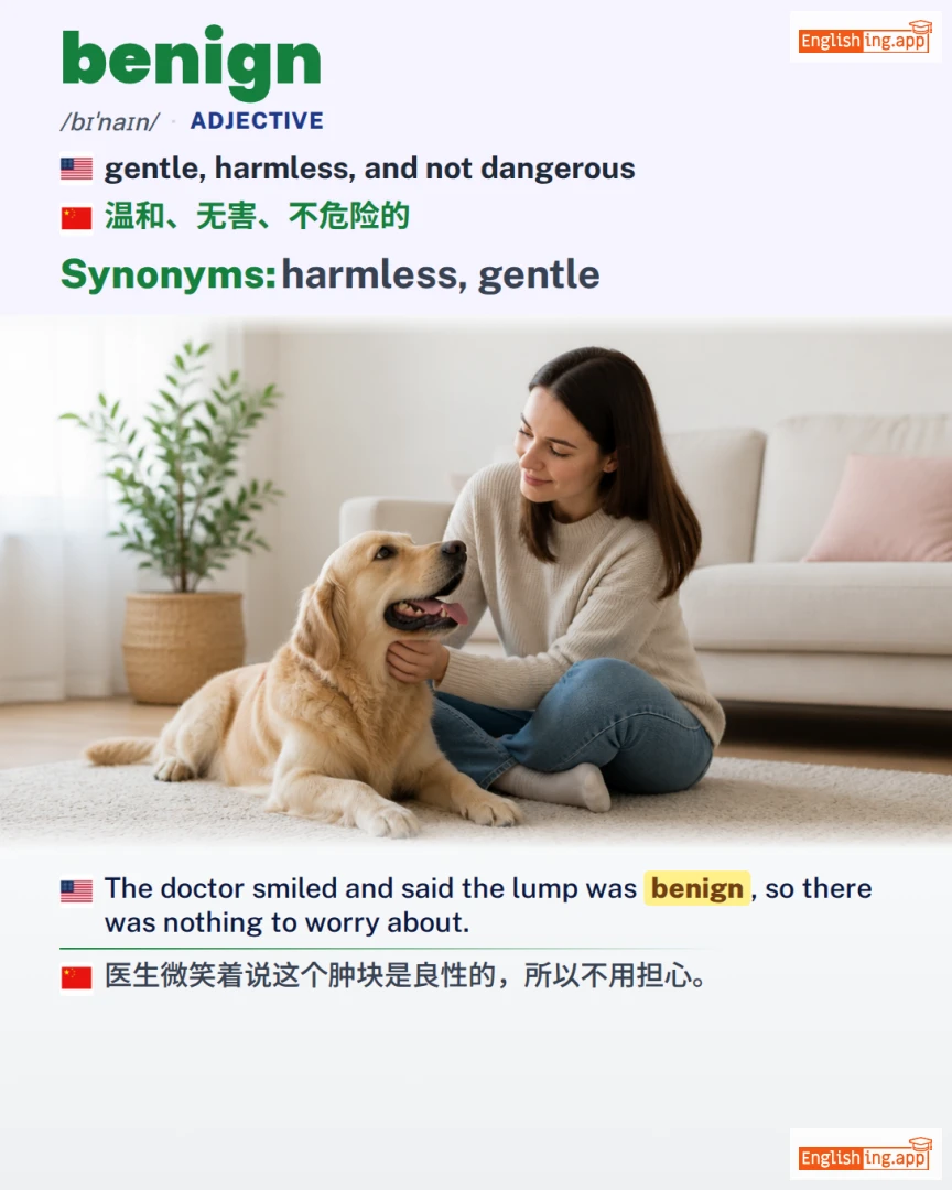 Benign: English vocabulary meaning and example