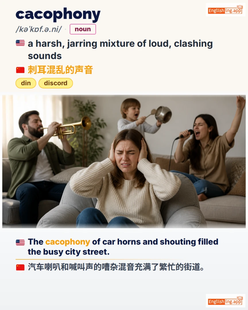 Cacophony: English vocabulary meaning and example