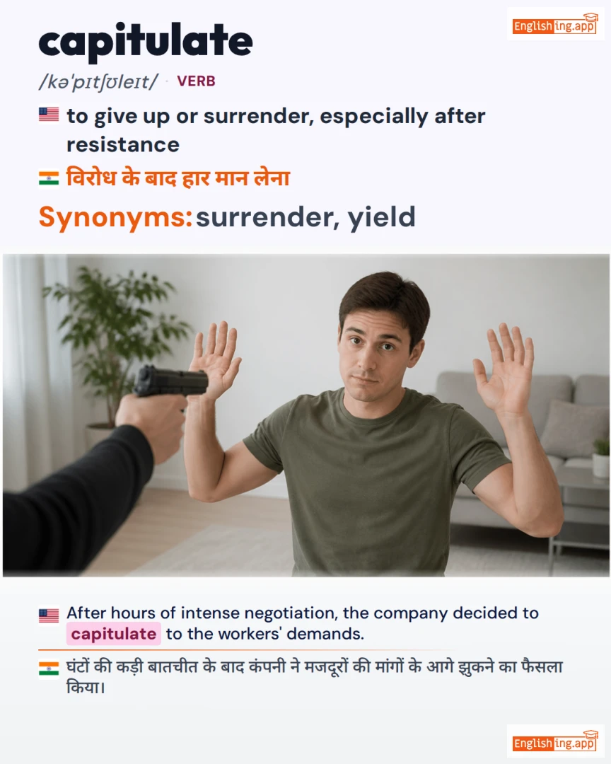 Capitulate: English vocabulary meaning and example