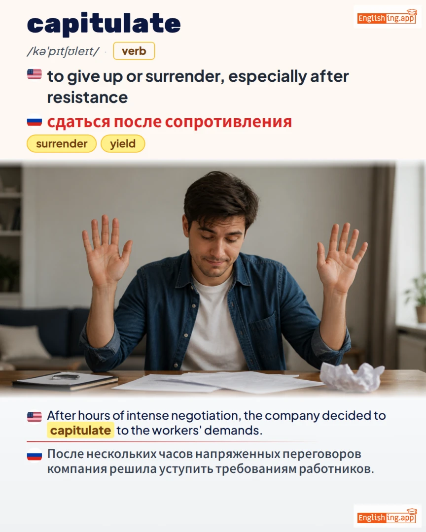 Capitulate: English vocabulary meaning and example