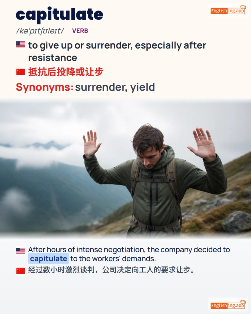 Capitulate: English vocabulary meaning and example