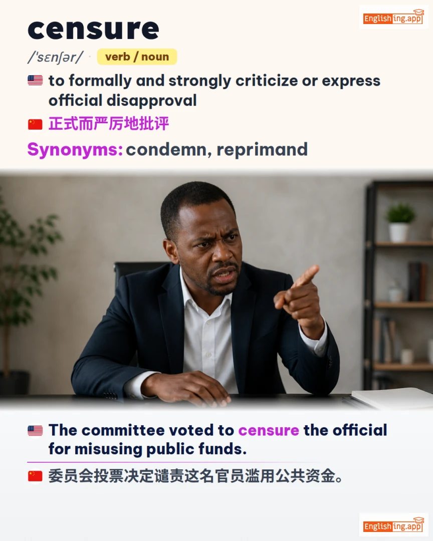 Censure: English vocabulary meaning and example